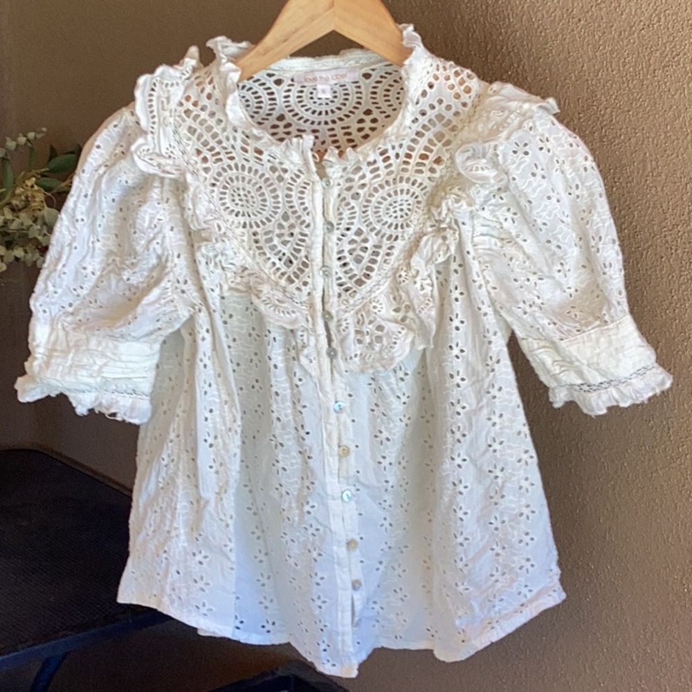 Anthropologie Love the Label Dreamer Ruffled Eyelet Blouse In White - Picture 5 of 10
